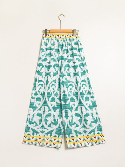 Casual Folk Print Linen Like Wide Leg Pants