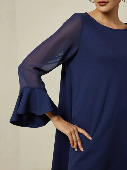Modal Patchwork Flare Cuff Knitwear Blouse