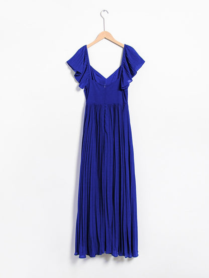 Royal Blue Chiffon Pleated Wedding Guest Party Dress