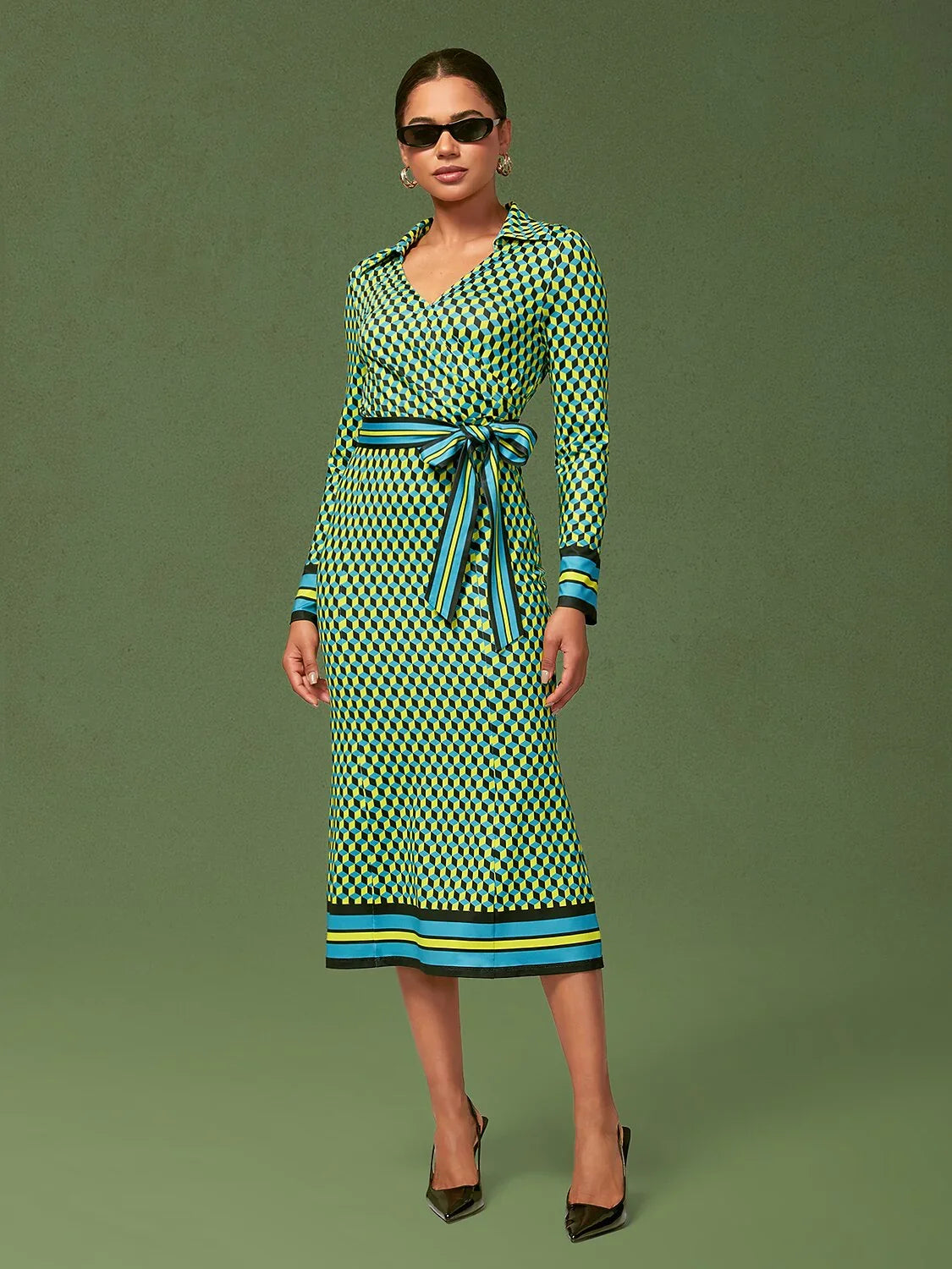 3D Geometric Stretchy Wrap Dress