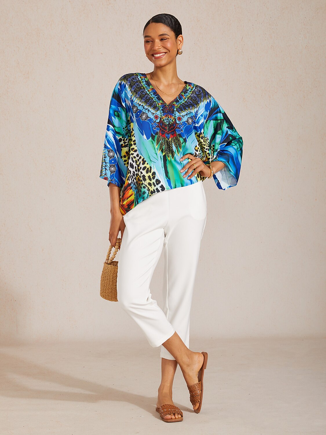 Coral Riviera Silky Satin Batwing Top