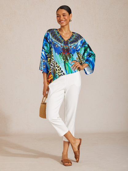 Coral Riviera Silky Satin Batwing Top