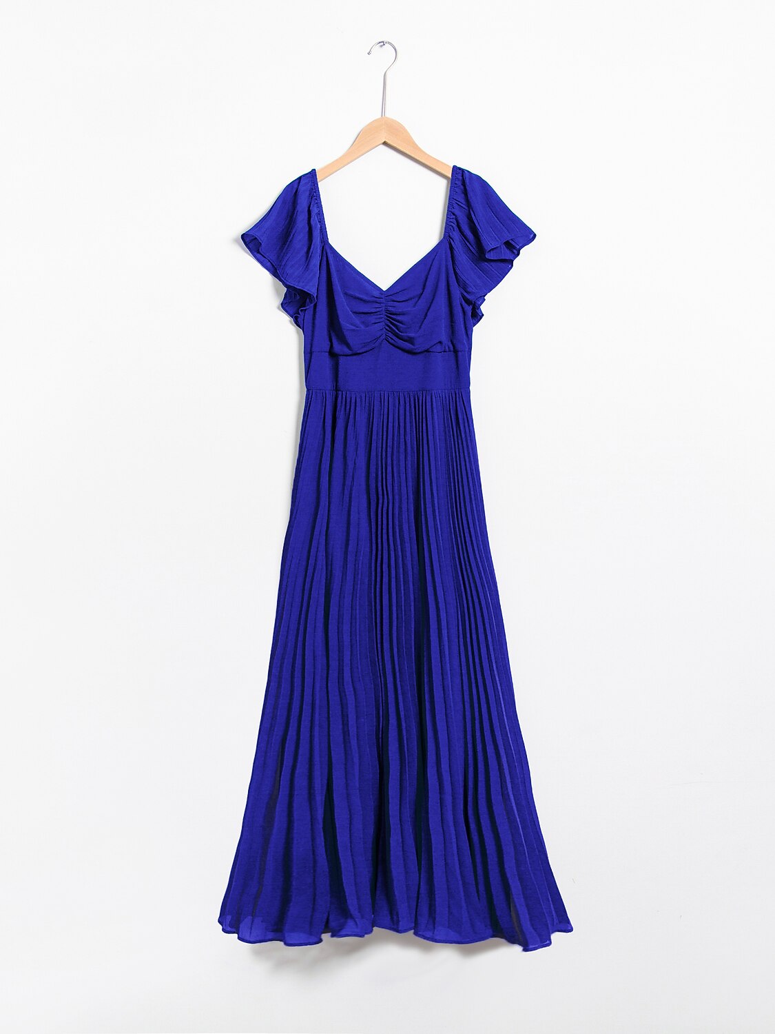 Royal Blue Chiffon Pleated Wedding Guest Party Dress