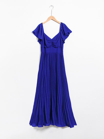 Royal Blue Chiffon Pleated Wedding Guest Party Dress