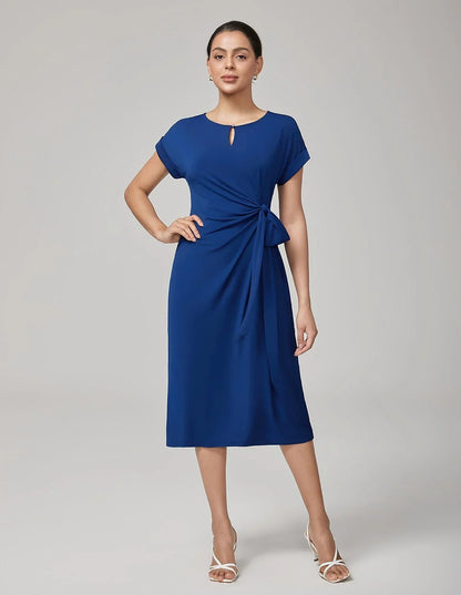 Elegant High Stretch Belted Maxi Dress