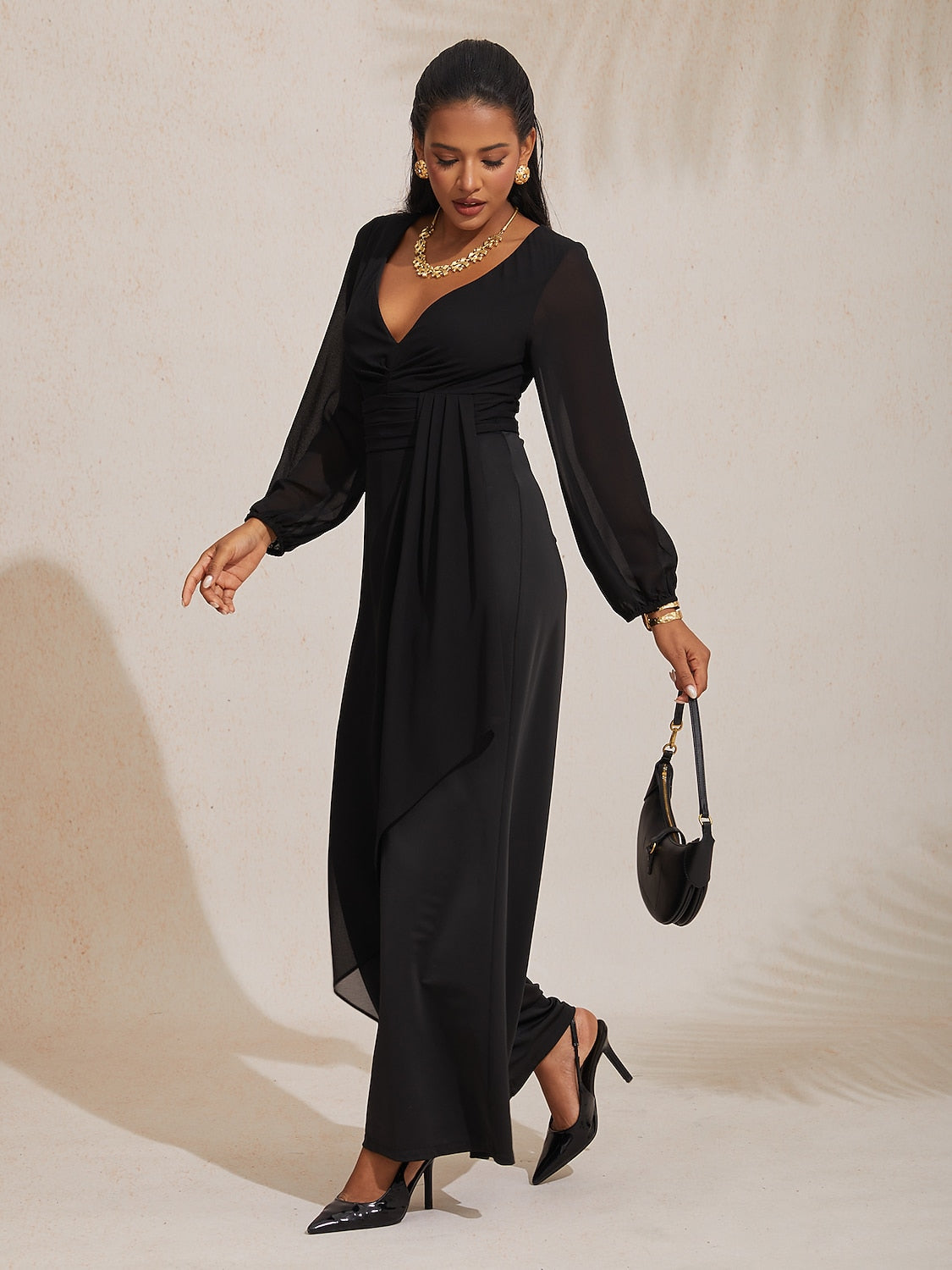 Asymmetrical Deep V Wide-legged Jumpsuit