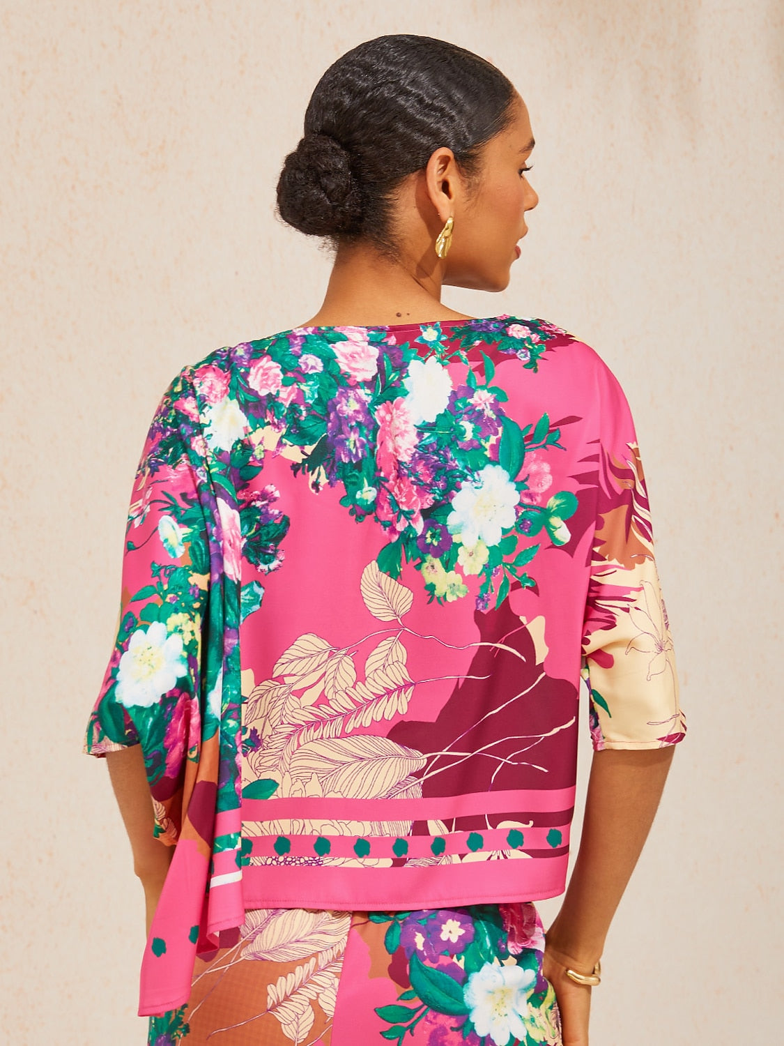 Fiery Pink Rose Silky Satin Batwing Top
