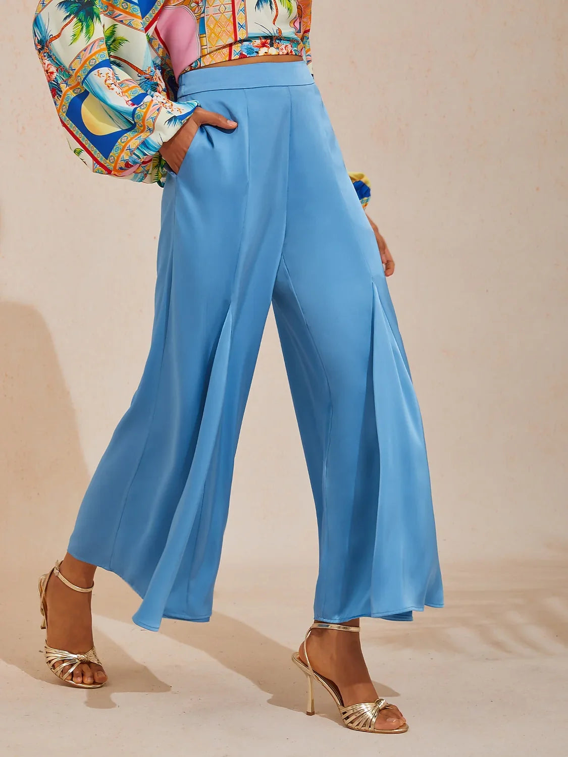 Pantalon ample satiné à taille élastique