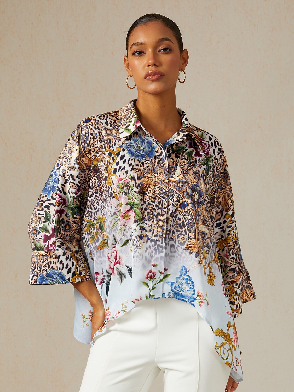 Safari Tapestry Satin Dolman Sleeve Top