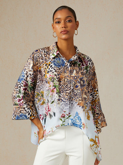 Safari Tapestry Satin Dolman Sleeve Top