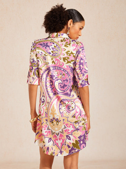 Vintage Leopard Jewelry Silky Satin Straight Shirt Dress