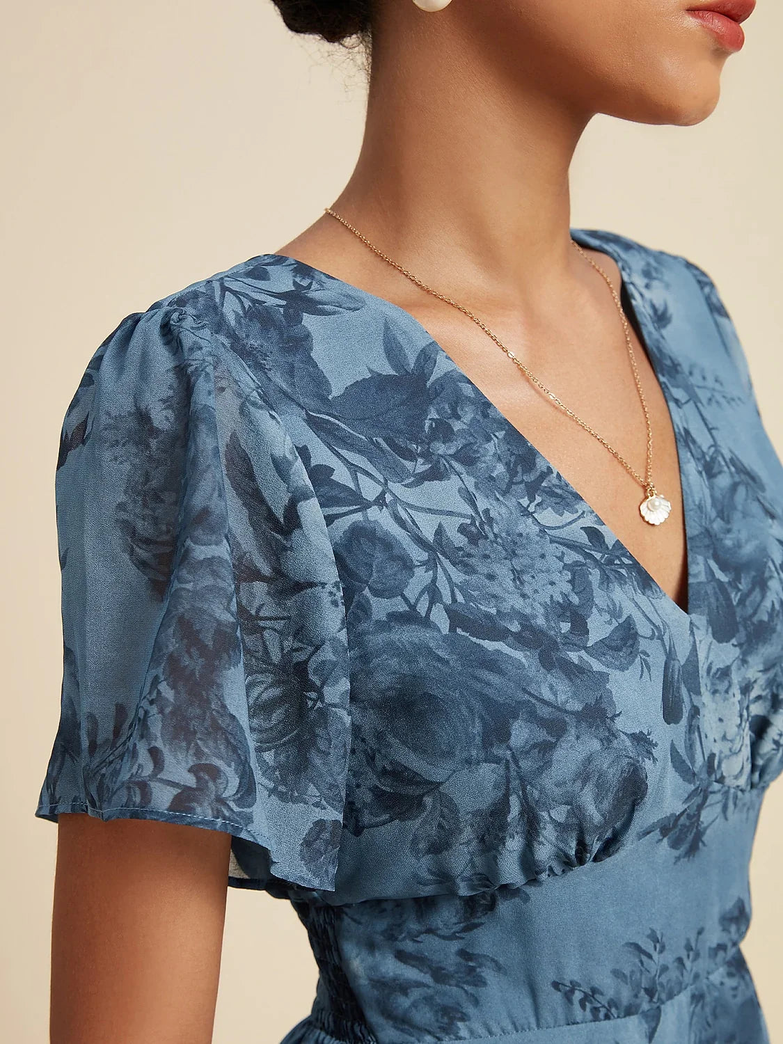 Abstract Floral Ruffle Chiffon Maxi Dress
