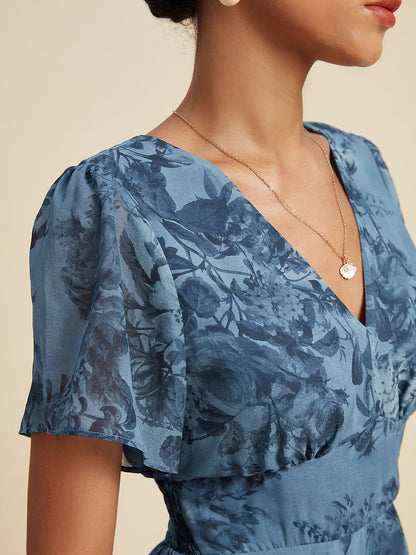 Floral Bloom Flowy Chiffon Tiered Maxi Dress