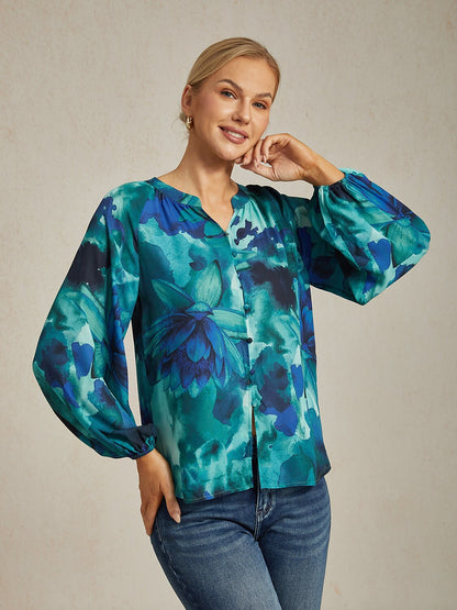 Ocean Bloom Reverie Floral Chiffon Crop Top