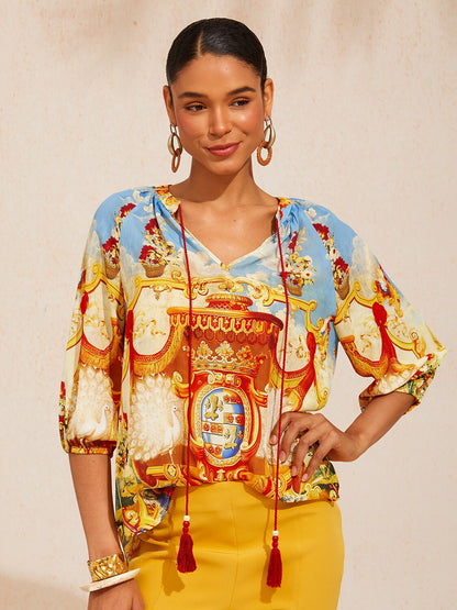 Vintage Baroque Chiffon Raglan Sleeve Blouse