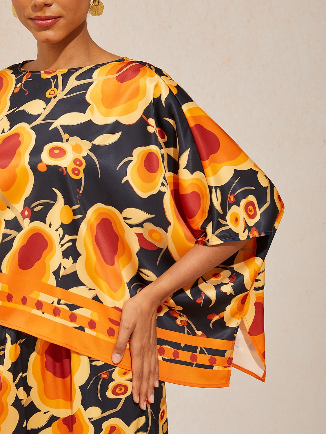 Sun Ember Silky Satin batwing Top