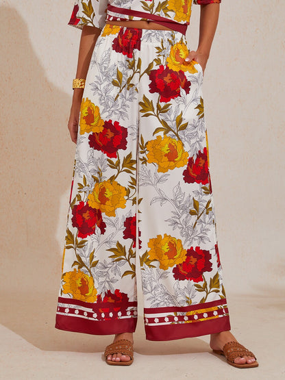 Amber Rose Tapestry Silky Satin Wide Leg Pants
