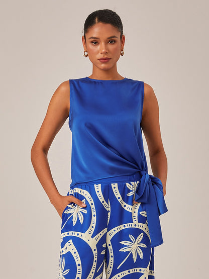 Crew Neck Sleeveless Side Tie Crop Top