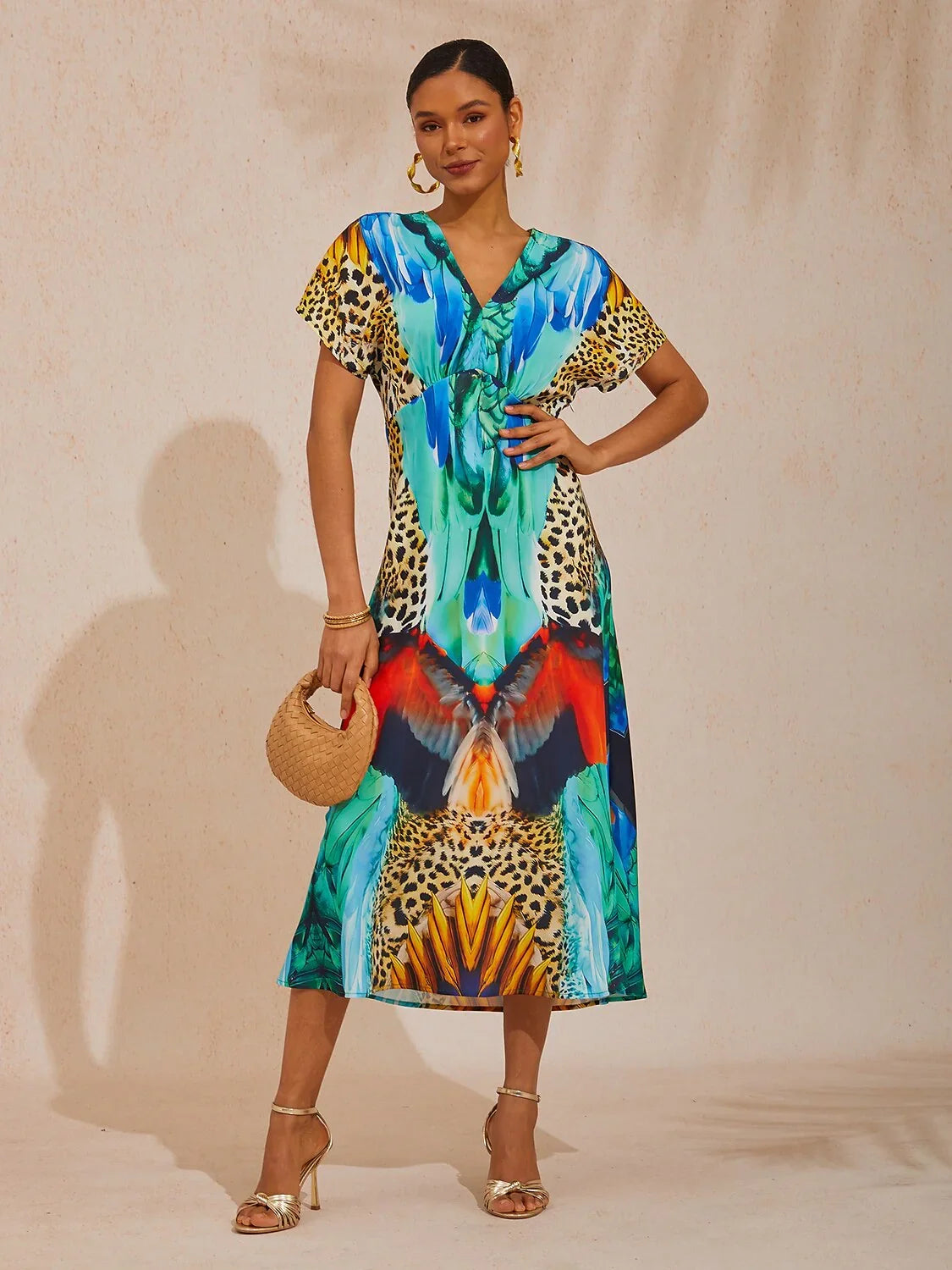 Robe Longue Élégante en Satin Jungle Wild Party