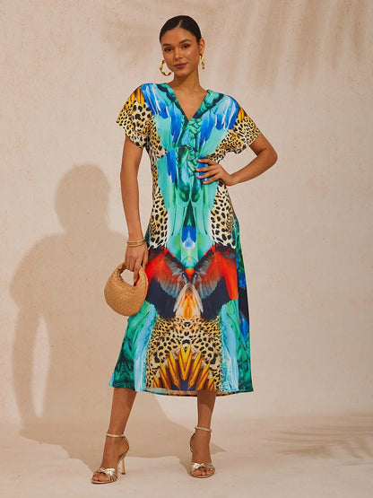 Jungle Wild Party Silky Satin Elegant Maxi Dress