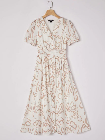 Abstract Art Print Linen-Like Maxi Dress
