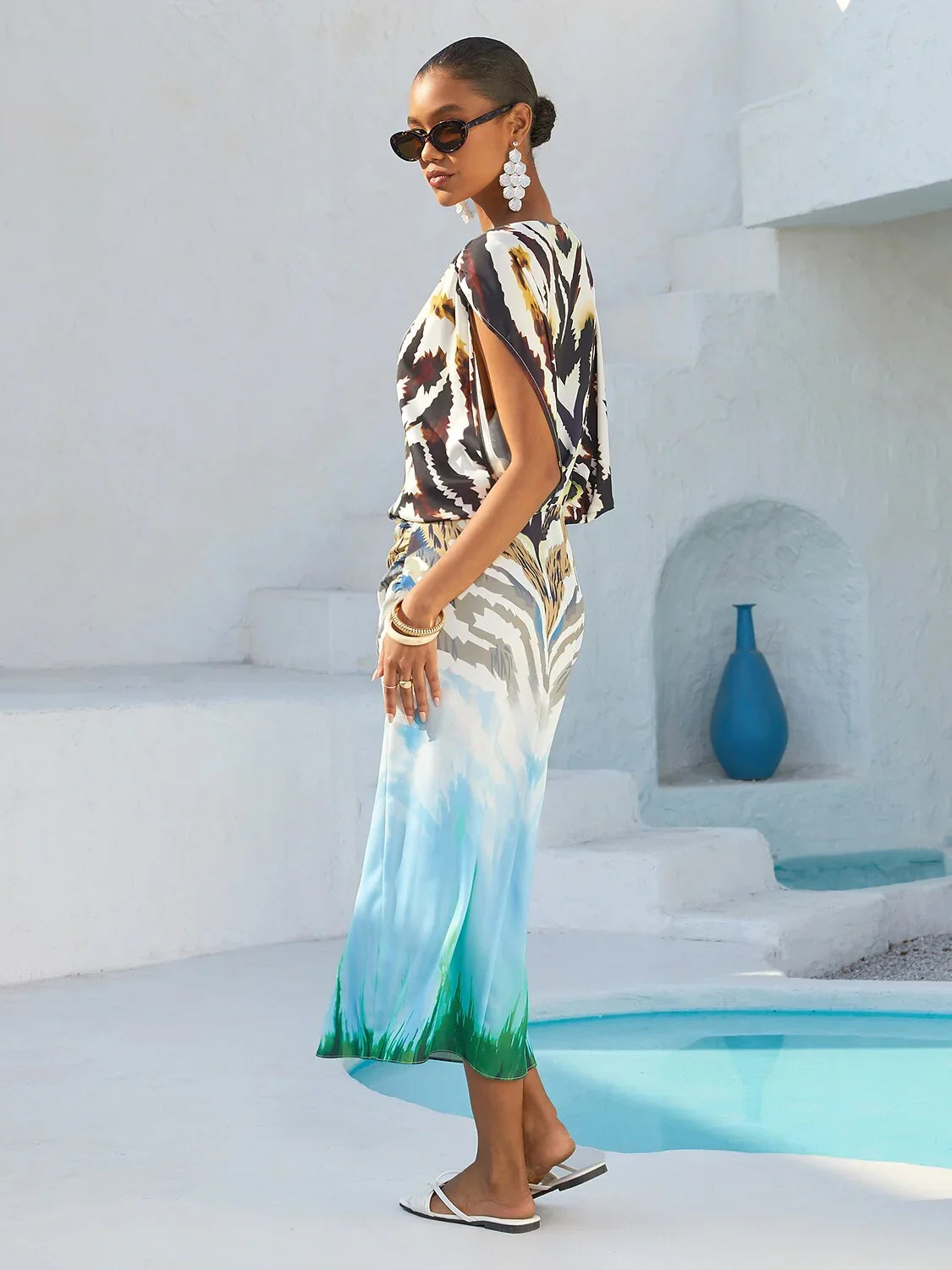 Gradient Tiger Silky Satin Vacation Satin Dress