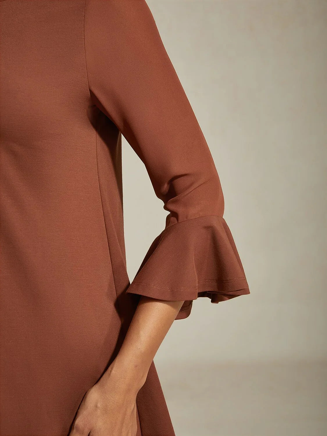 Elegant Coffee Brown Sheer Sleeves Top