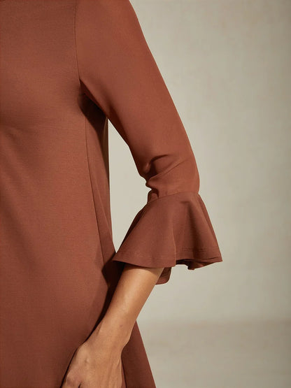 Elegant Coffee Brown Sheer Sleeves Top