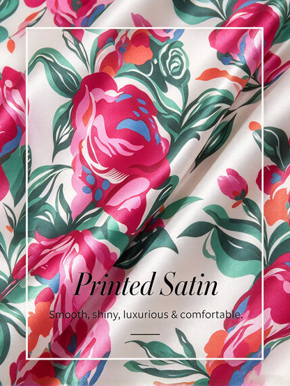 Fiery Pink Rose Silky Satin Dolman Sleeve Top