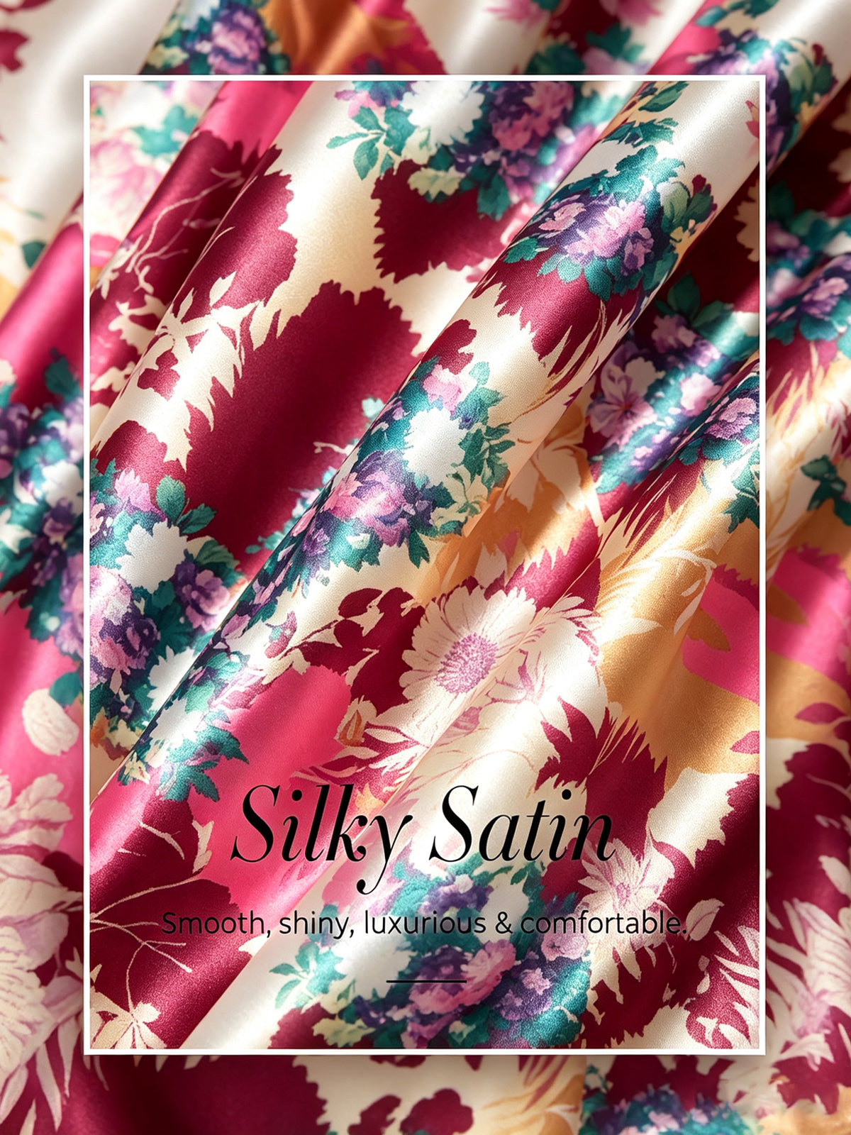Robe Longue Satinée Effet Soie "Coucher de Soleil Fleuri"