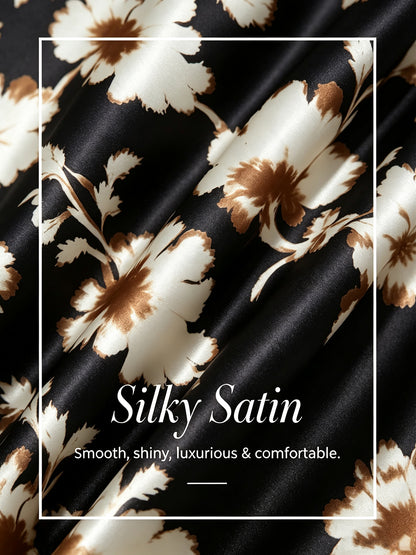 Sepia Noir Bloom Silky Satin Dolman Sleeve Top