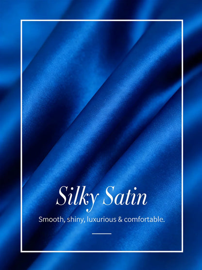 Ocean Blue Orchid Silky Satin Stand Collar Top