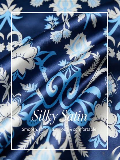 Summer Night Palm Silky Satin Wide Leg Pants