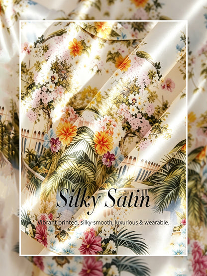 Pastel Floral Garden Silky Satin Dolman Batwing Top