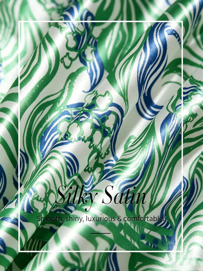 Abstract Bell Flower Silky Satin Batwing Top