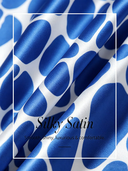 Geometric Color Block Print Silky Satin Maxi Dress