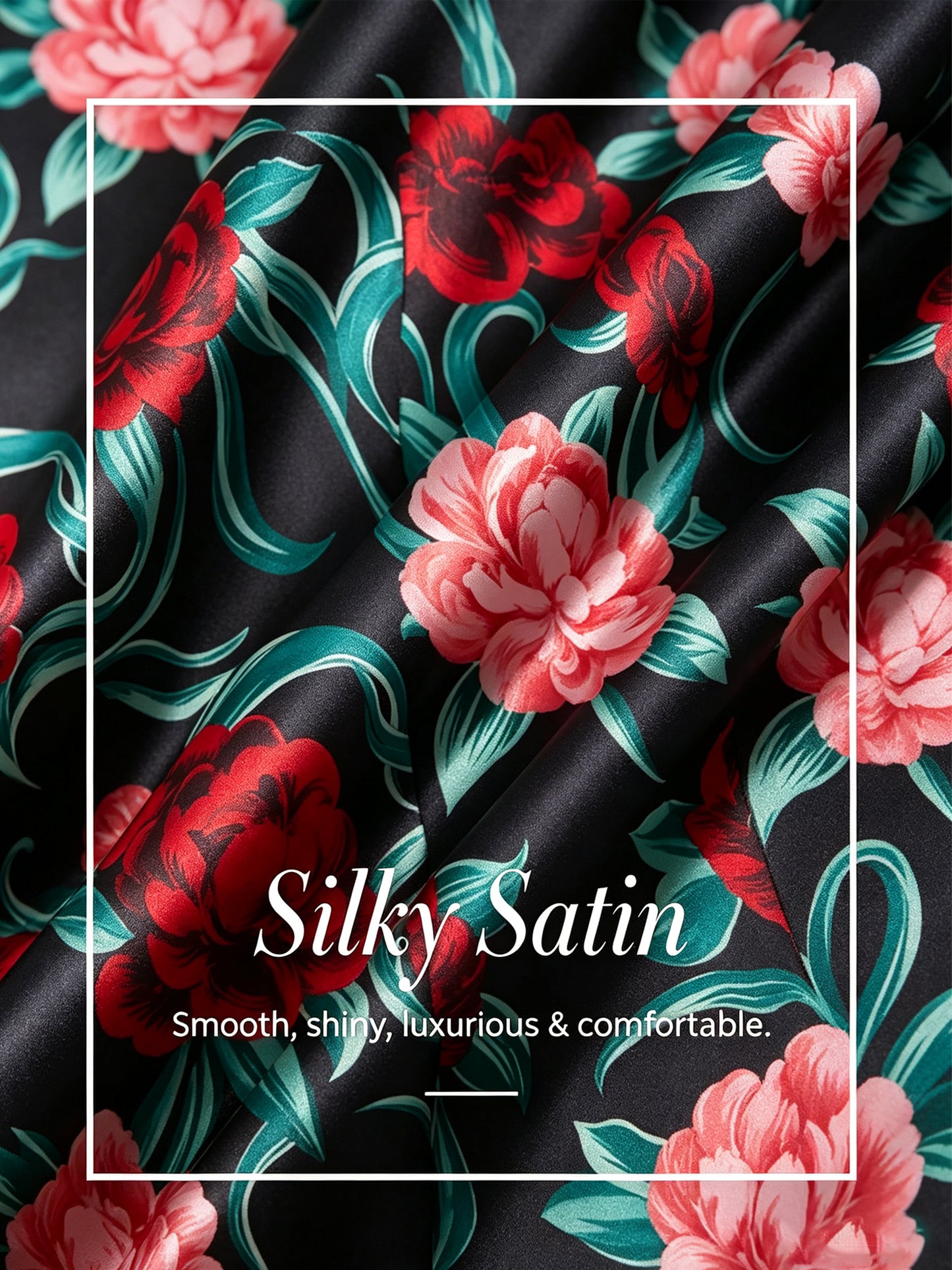 Abstract Bell Flower Silky Satin Batwing Top