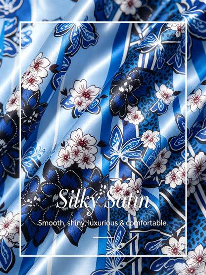 Azure Bloom Silky Satin Blouse