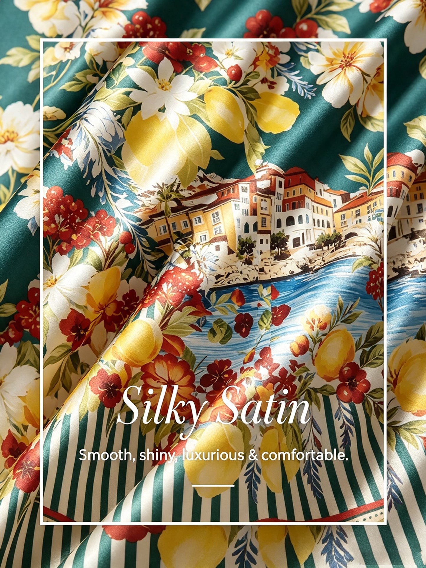 Santorini Summer Silky Scenic Floral Shirt Dress