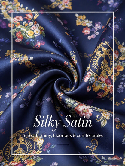 Midnight Jewel Bloom Silky Satin Oversized Shirt