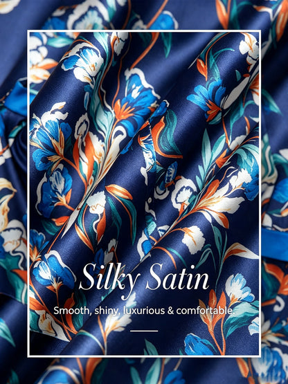 Blue Watercolor Iris Satin Batwing Top