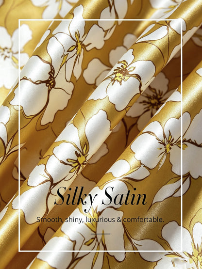 Golden Petal Glow Silky Satin Wrap Skirt