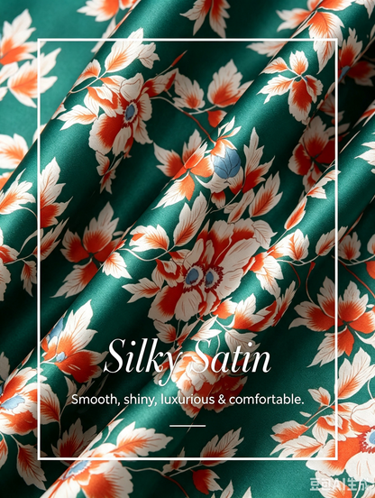 Deep Green Hibiscus Silky Satin batwing Top