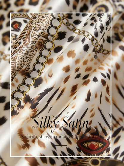 Camisa Dolman de Satén Sedoso con Estampado de Leopardo Vintage