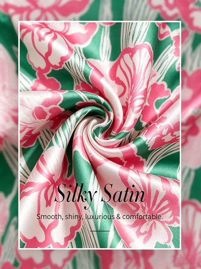 Pink Jungle Flora Silky Satin Batwing Top