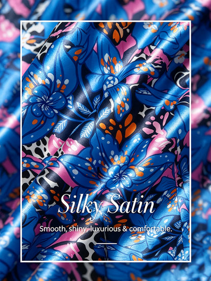 Abstract Azure Silky Satin Wide Leg Pants