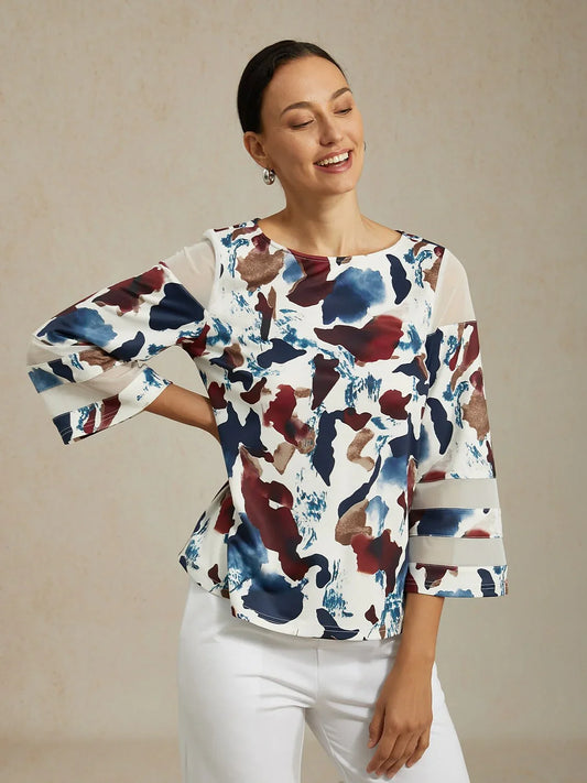 Abstract Sheer Stretch Soft Top