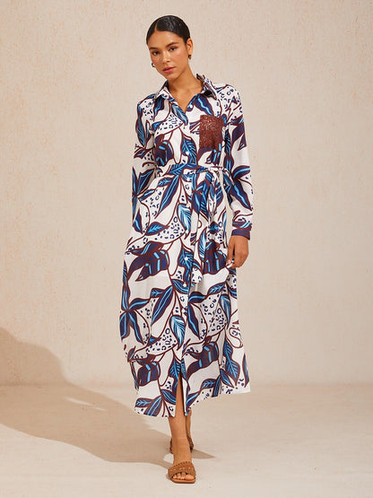 Cobalt Flora Reverie Linen Look Shirt Dress