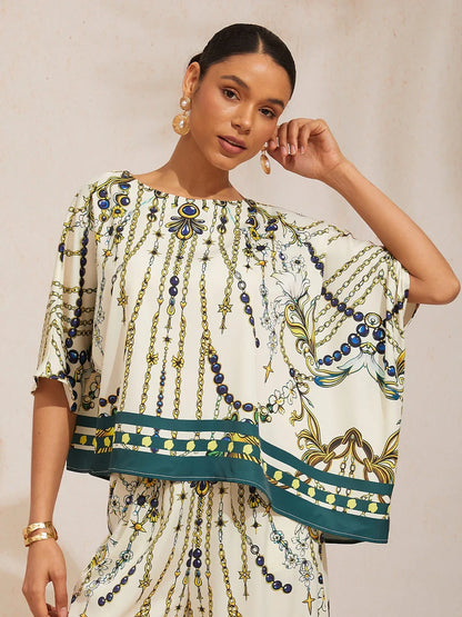 Wild Hibiscus Dream Silky Satin Dolman Sleeve Top