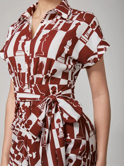 Retro Geometric Reverse Pleat Dress